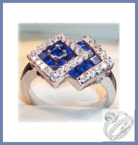 ***R3599*** Irresistible and breathtaking A FINE SILVER 925 STUNNING DECO SAPPHIRE & CLEARSTONE RING