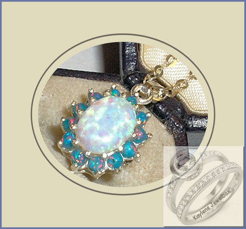 SOLID SILVER FIERY & BLACK OPAL CLUSTER PENDANT & 16" SILVER CHAIN