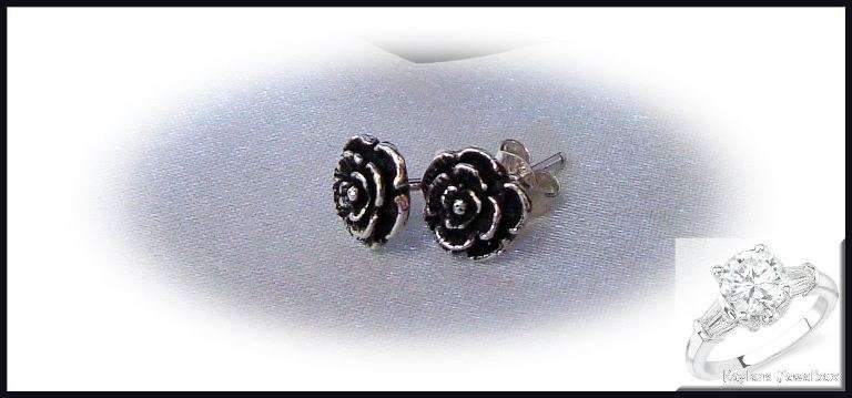 SCHICK AND ELEGANT 925 STERLING SILVER ROSE EARRINGS WITH POST ATTACHMENTS
