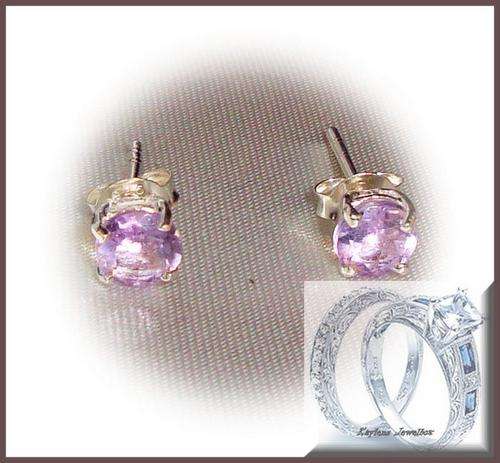 ***R599***EXQUISITE: PRETTY 925 STERLING SILVER AMETHYST STUD EARRINGS!!