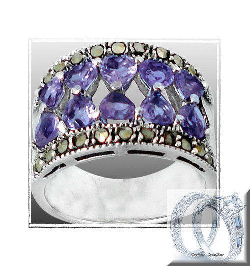 ***R3199***THE MOST WANTED RING EVER!!!size 7 PURPLE AMETHYST HEART MARCASITE 925 SILVER RING