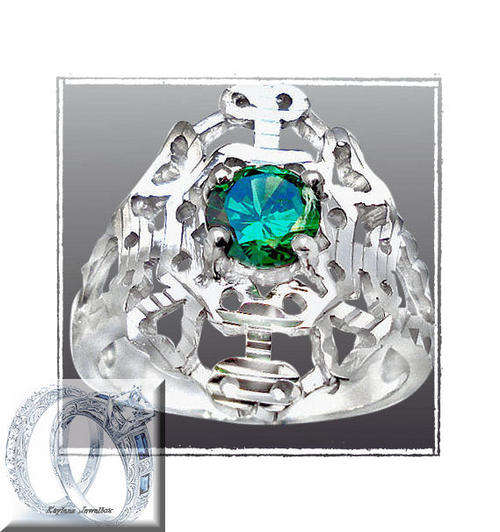 SO POPULAR! DON'T MISS OUT ON THIS ITEM!size 7 GREEN RUSSIAN NANO EMERALD FILIGREE FRENCH DESIGN 925