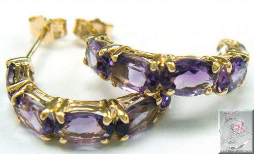 10KT SOLID YELLOW GOLD 10 STONES NATURAL AMETHYST STUD EARRINGS