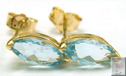 ***R7999***10KT SOLID YELLOW GOLD MARQUISE SHAPED NATURAL BLUE TOPAZ STUD EARRINGS