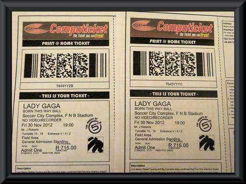 ***LADY GAGA***FNB TICKETS ****SOLD OUT!!!!****GENERAL STANDING: PRIME TICKETS(NO GOLDEN CIRCLE)