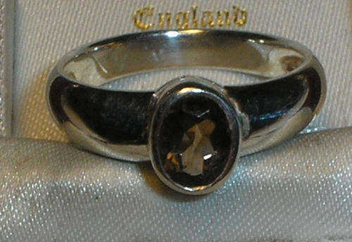 ***R1200***STUNNING!! SOLID SILVER SMOKEY QUARTS SOLITAIRE RING - L