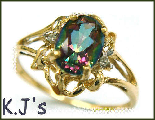 ***R3752***NEW 9KT YELLOW GOLD NATURAL MYSTIC TOPAZ & DIAMOND RING