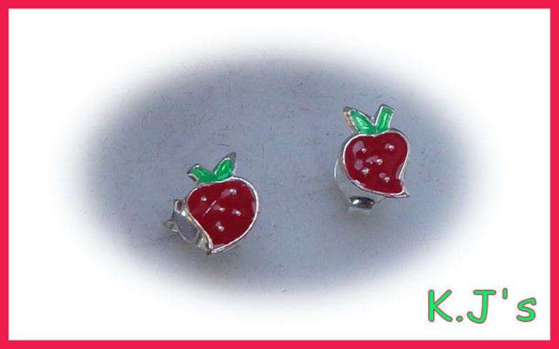 ***R310***PRETTY, COLOURFULL STRAWBERRY 925-STERLING SILVER EARRINGS