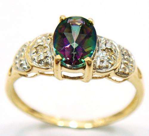 ***R7500***ICE HOT***EXOTIC 9KT YELLOW GOLD OVAL MYSTIC TOPAZ & DIAMOND RING SIZE 7