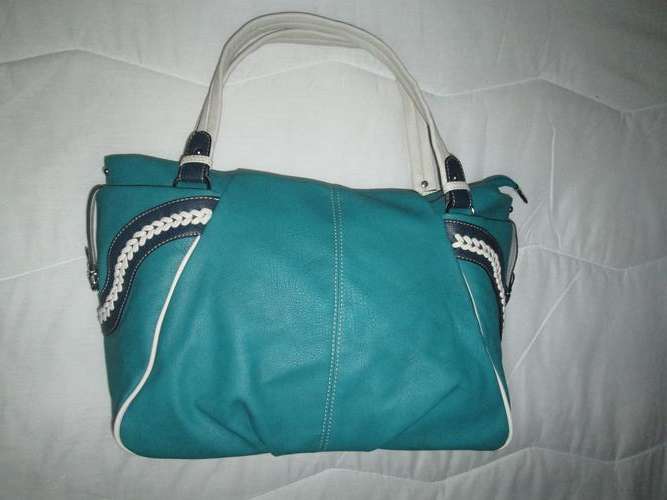 blue leather bag