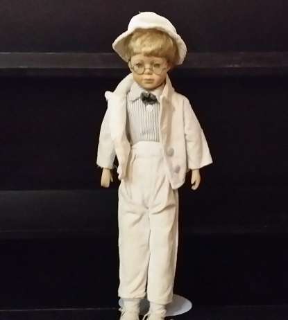 PORCELAIN BOY DOLL ADORABLE INCLUDING STAND