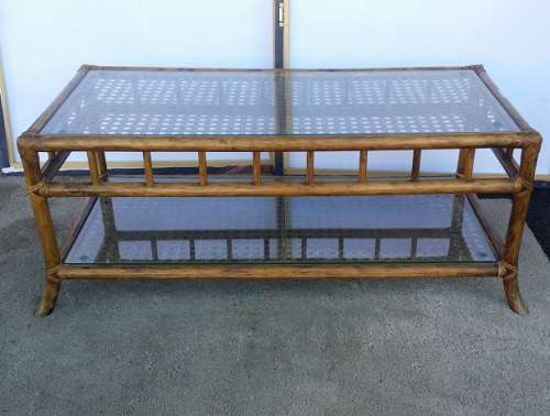 2 LEVEL RECTANGULAR CANE . RATTAN COFFEE TABLE WITH GLASS TOPS  from Collectique Edenvale