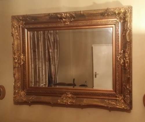 EXQUISITE LARGE ORNATE  FRAMED BEVELED   MIRROR 1 meter 25 cm X 97 cm ( COLLECTION EDENVALE JHB )