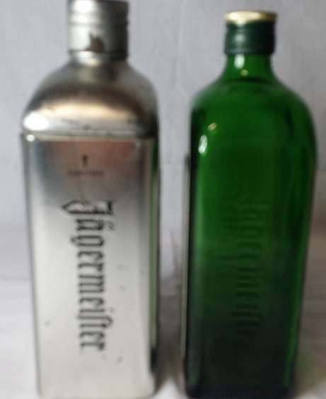 JAGERMEISTER METAL BOTTLE HOLDER AND BOTTLE