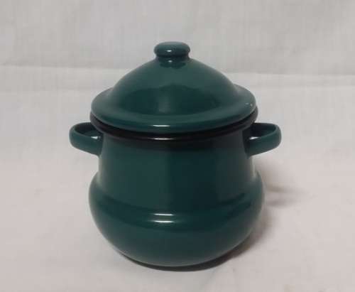 ENAMEL GREEN SUGAR POT WITH LID