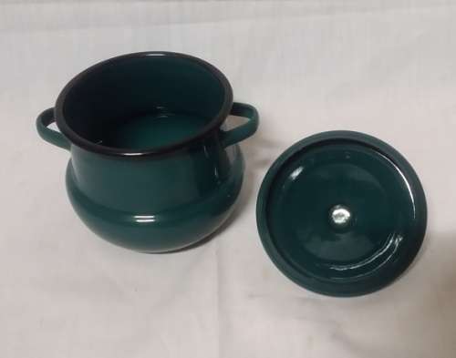 ENAMEL GREEN SUGAR POT WITH LID