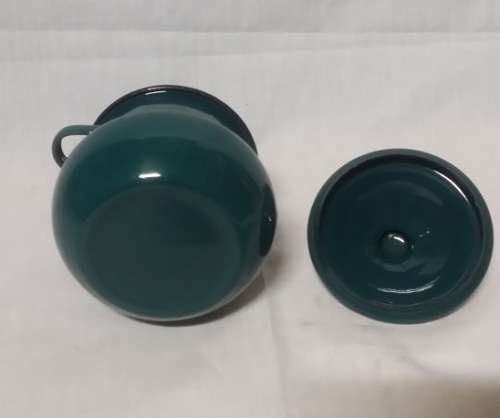 ENAMEL GREEN SUGAR POT WITH LID