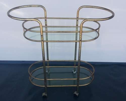BRASS METAL AND GLASS TEA / DRINKS TROLLEY