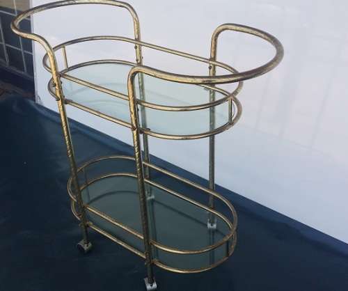 BRASS METAL AND GLASS TEA / DRINKS TROLLEY