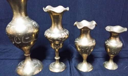 set of  FOUR VINTAGE  BRASS VASES