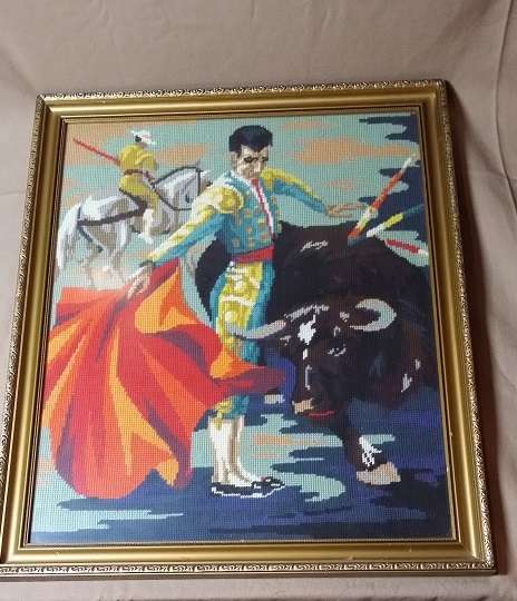 TAPESTRY OF MATADOR  IN WOODEN FRAME