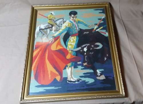 TAPESTRY OF MATADOR  IN WOODEN FRAME