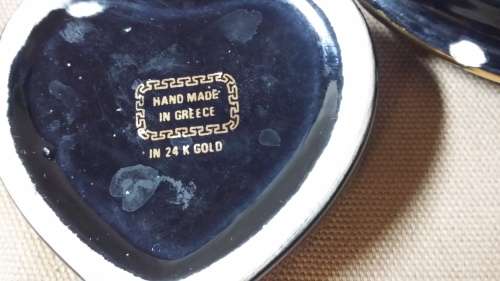 BLUE HEART SHAPE TRINKET BOX 24 K GOLD DESIGN MADE IN GREECE