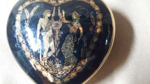 BLUE HEART SHAPE TRINKET BOX 24 K GOLD DESIGN MADE IN GREECE