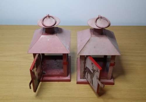 SET OF 2 FADED RED CANDLE LANTERNS