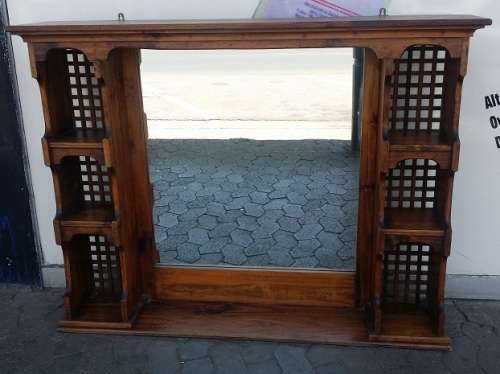 A SOLID WOODEN  MIRROR AND SHELVE UNIT can be wall mounted or on  /  BUYER MUST COLLECT EDENVALE JHB