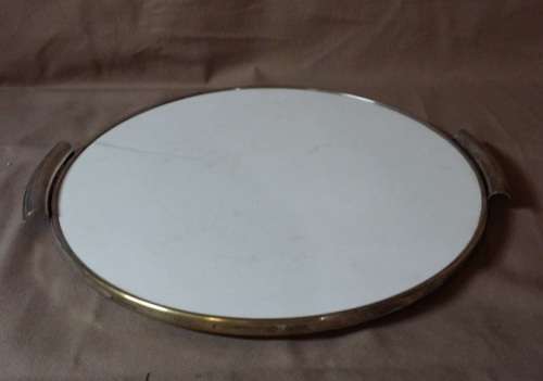 PORCELAIN CAKE STAND SILVER PLATED RIM