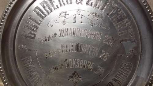 GOLDBERG & ZEFFERT STEAM MINERAL WATER WORKS JOHANNESBURG METAL TRAY