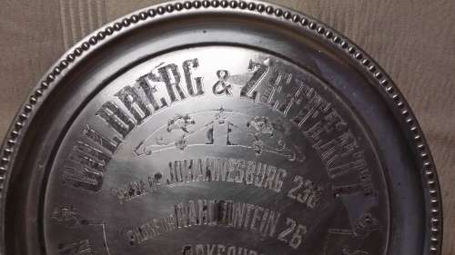 GOLDBERG & ZEFFERT STEAM MINERAL WATER WORKS JOHANNESBURG METAL TRAY