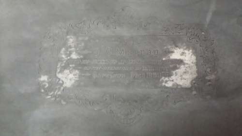 LARGE  ANTIQUE 1900 WELL AGED  SILVER PLATED TRAY ( ENGRAVED ) 48 CM X 37 CM