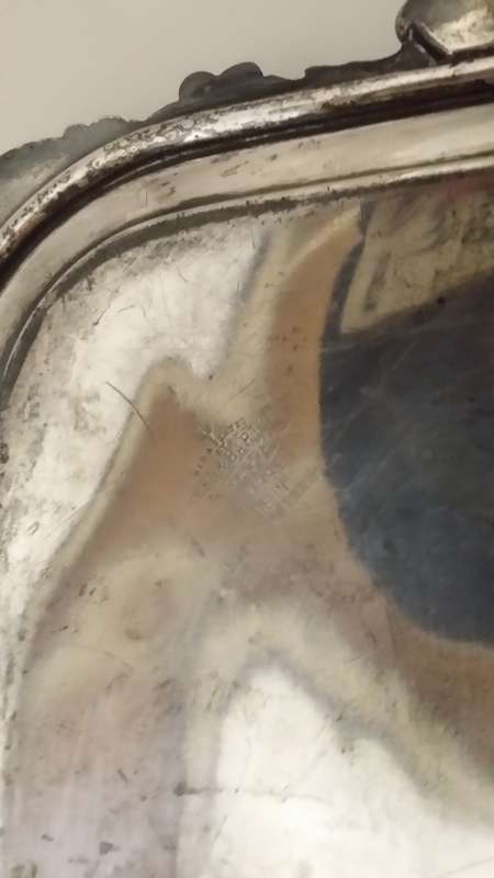 LARGE  ANTIQUE 1900 WELL AGED  SILVER PLATED TRAY ( ENGRAVED ) 48 CM X 37 CM