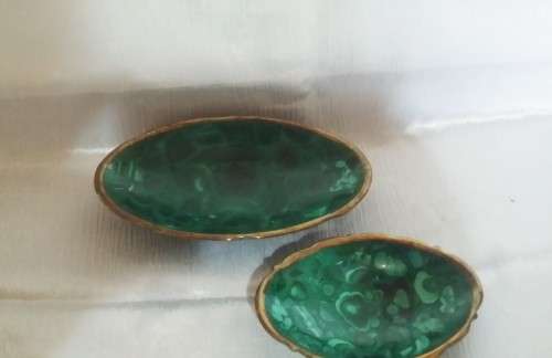 TWO MALACHITE SOAP DISHES PRICE IS FOR BOTH