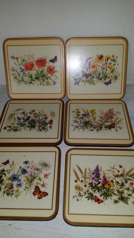 SET OF SIX PIMPERNEL ACRYLIC COASTERS