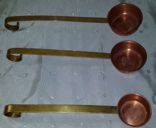 THREE COPPER LADDLES