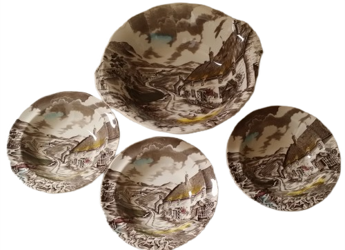 GRINDLEY STAFFORSHIRE ENGLAND QUIET DAY 4 PIECE BOWLS ( ONE LARGE 3 SMALL )