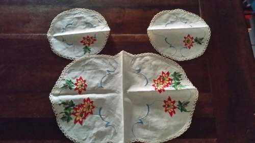 3 Piece Embroidery  Table / Tray Cloth  40 cm AND 20 cm