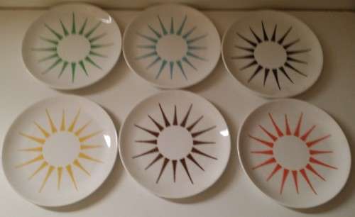 Six  Vintage Royal Stafford Starlite Cake / Side Plates 16 cm