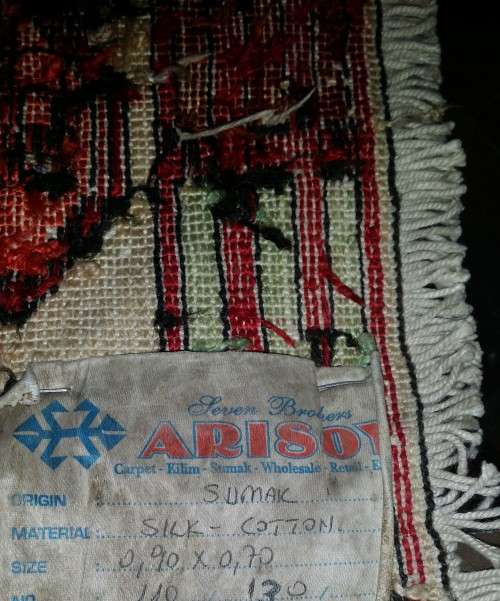 CARPET RUG : ARISOY SUMAK TURKEY SILK COTTON HANDMADE KNOTTED  RUG - 90 cm X 70 cm