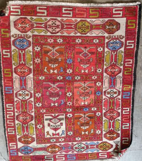 CARPET RUG : ARISOY SUMAK TURKEY SILK COTTON HANDMADE KNOTTED  RUG - 90 cm X 70 cm