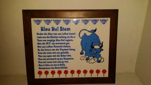 Rugby - Blou Bul Stem  on wood and tile 32 X 25 cm