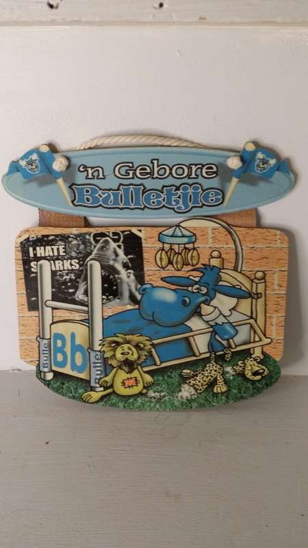 Rugby blou bul gebore bulletjie plaque 26 cm