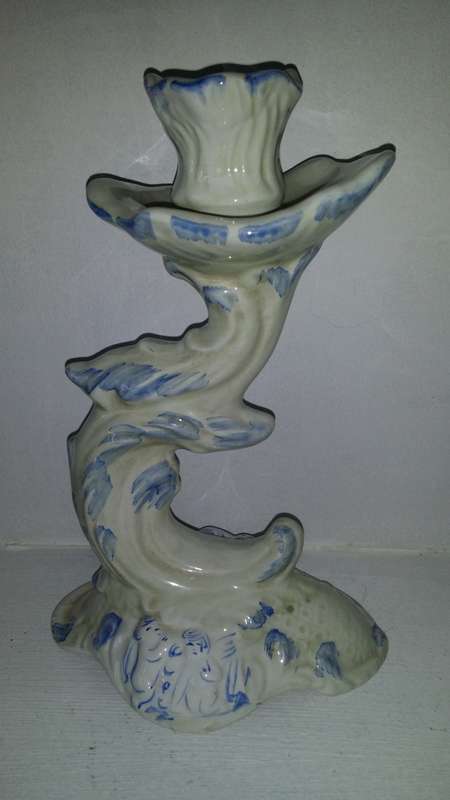 White and Blue Candlestick Holder 22 cm