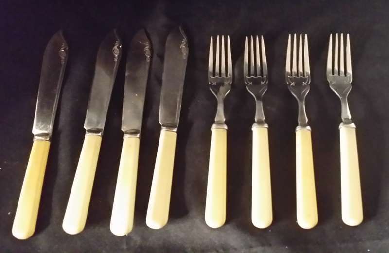 Vintage set of Bone Handle Fish knives and forks