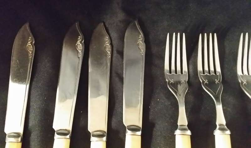 Vintage set of Bone Handle Fish knives and forks