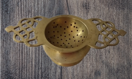 TWO PIECE  BRASS TEA STRAINER
