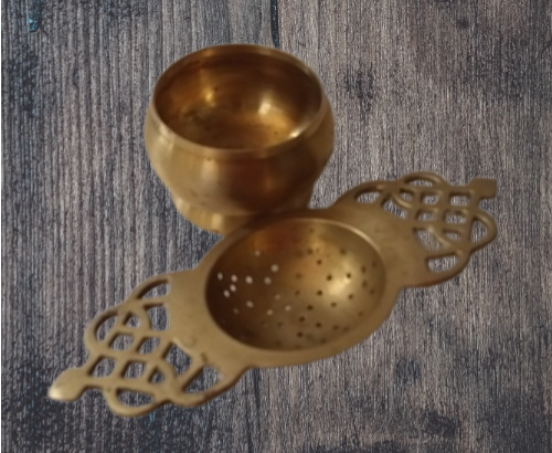 TWO PIECE  BRASS TEA STRAINER